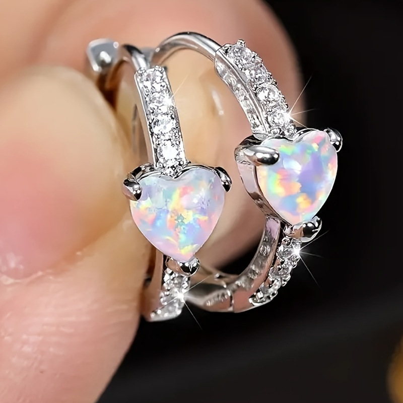Amazon's Best-Selling Opal Heart-Shaped Micro-Paved Zircon Earrings for Women Niche High-End Fashion Earrings Cross-Border Ear Jewelry