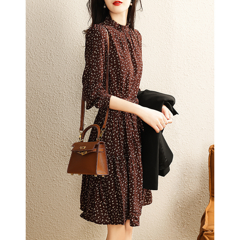 Floral Dress 2026 Spring and Autumn New Style Loose Casual Mid-Length Waist-Cinching Age-Reducing Long-Sleeve Elegant Dress for Women