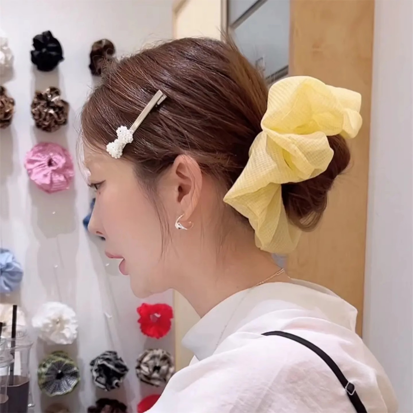 细格纹系列轻纱柔美大肠发圈头绳女高级感丸子头绳扎马尾发饰发绳