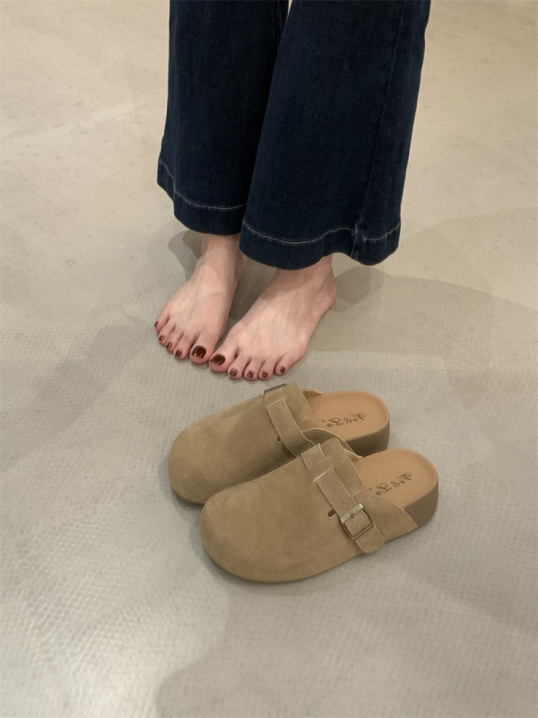 勃肯半拖鞋懒人一脚蹬2025秋季新款厚底包头拖鞋女外穿勃肯鞋|undefined