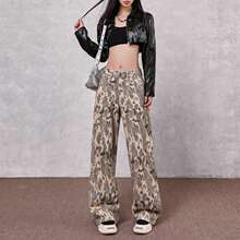 包邮秋季＆豹纹潮流前线超好看柔软面料宽松阔腿牛仔裤女代发