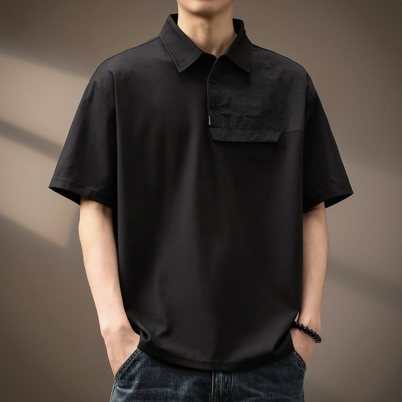High-End Designer Simple Short-Sleeved Polo Shirt for Men, Summer 230g Sorona Cool-Touch Antibacterial Patchwork T-Shirt
