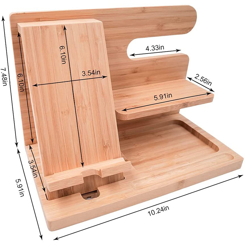 Estante de almacenamiento de madera clave de almacenamiento de la billetera reloj mesita de noche cartera gafas tableta del teléfono móvil soporte perezoso