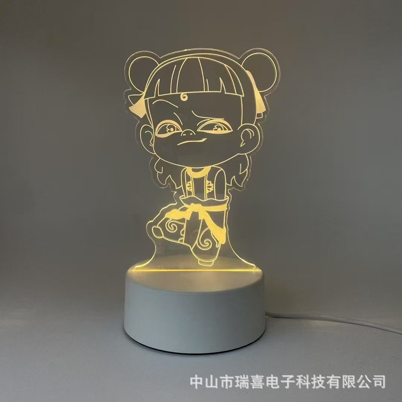 クロスボーダークリエイティブ Nezha Labubu 3D ナイトライトアクリル雰囲気ライト誕生日ギフトベッドサイド子供用テーブルランプ|undefined