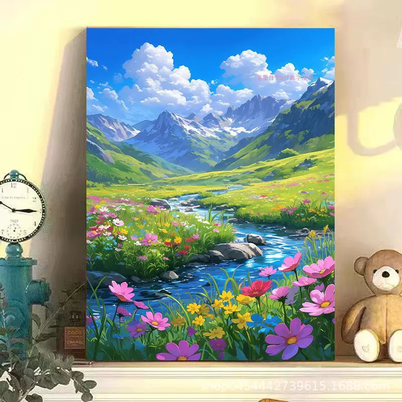 新款数字油画diy填充填色手工手绘风景丙烯油彩画客厅装饰挂画