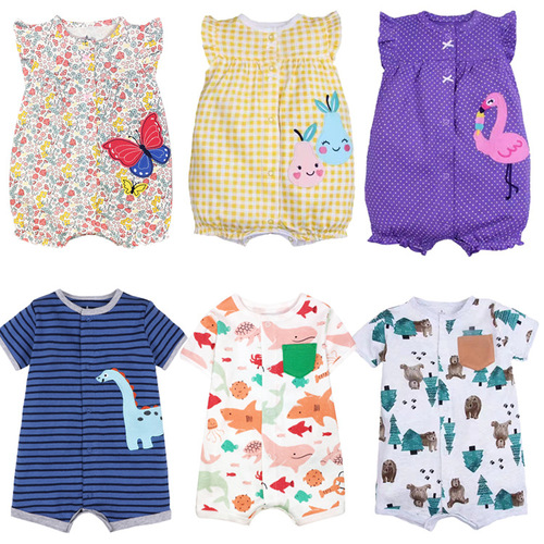 Cross-border summer baby clothes printing unisex baby diaper cover crawling suit short-sleeved onesie sleeper one-piece direct delivery