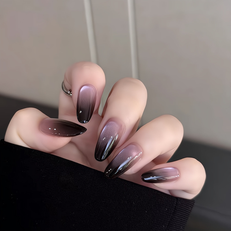 [Ling Luo Original] Handmade Wearable Nails Dark Hot Girl Black Gradient Casual High-End Manicure Finished Products Wholesale