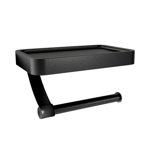 Hole-free paper towel holder space aluminum bathroom toilet mobile phone storage rack set wall-mounted double-layer black paper roll holder