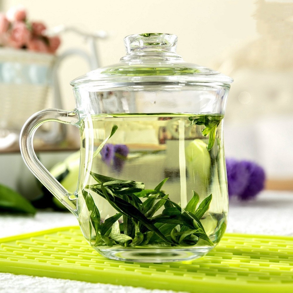 Taza de vidrio resistente al calor gruesa con tapa de taza de té con tapa de taza de té doméstica taza de agua potable taza de mesa de sala de reuniones taza de oficina