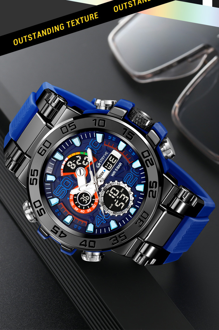 STRYVE Sports Colorful Luminous Chronograph Electronic Waterproof Wrist Watch Metal Case Multifunctional Student Watch 8030_voghion.com