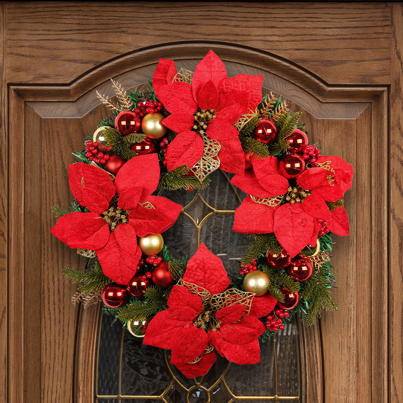 Guirnalda navideña grande transfronteriza, círculo de enredadera festiva roja, decoración de escaparate de centro comercial, nuevas decoraciones navideñas al por mayor