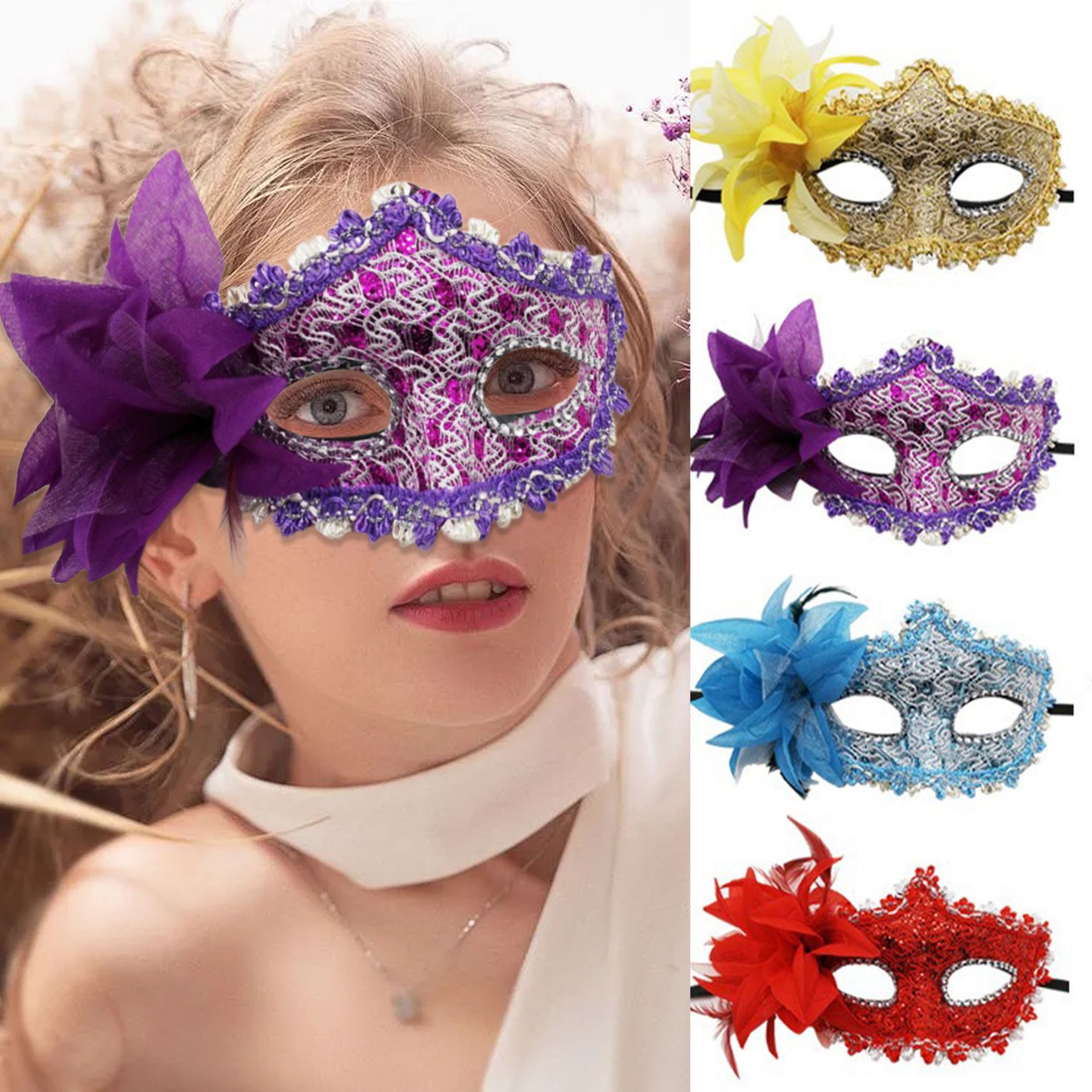 Amazon venta de flores laterales rosas de encaje veneciano máscaras máscaras de mascaras de fiesta