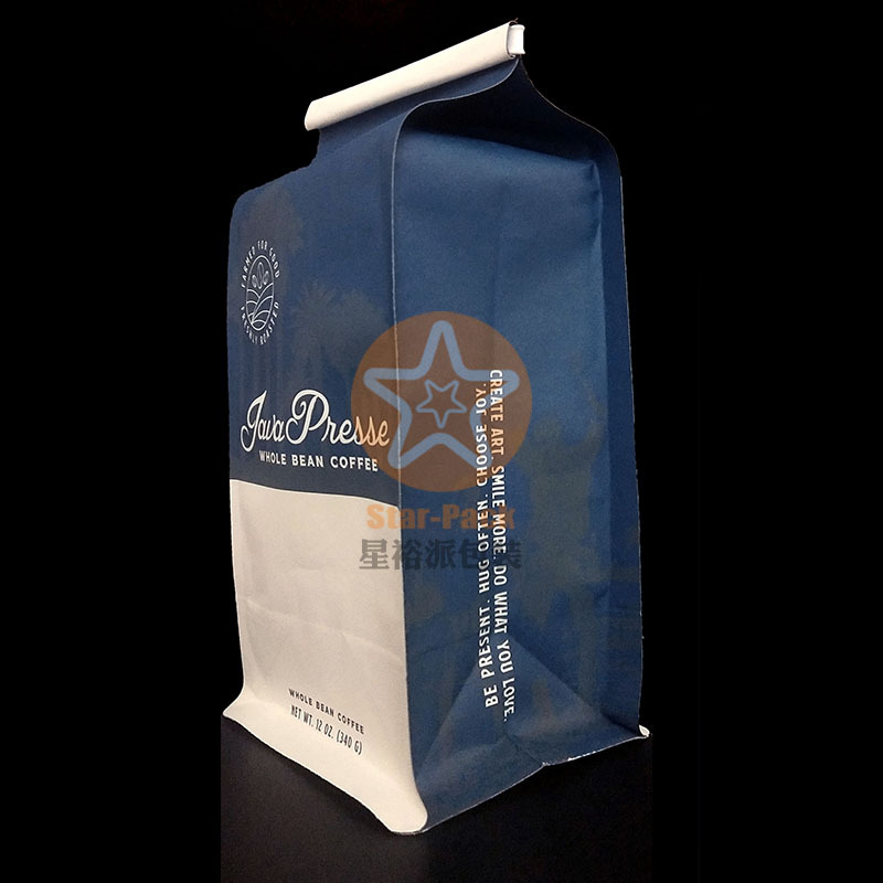 工厂来图定购环保可生物降解PLA带气阀340克咖啡袋自封牛皮纸袋