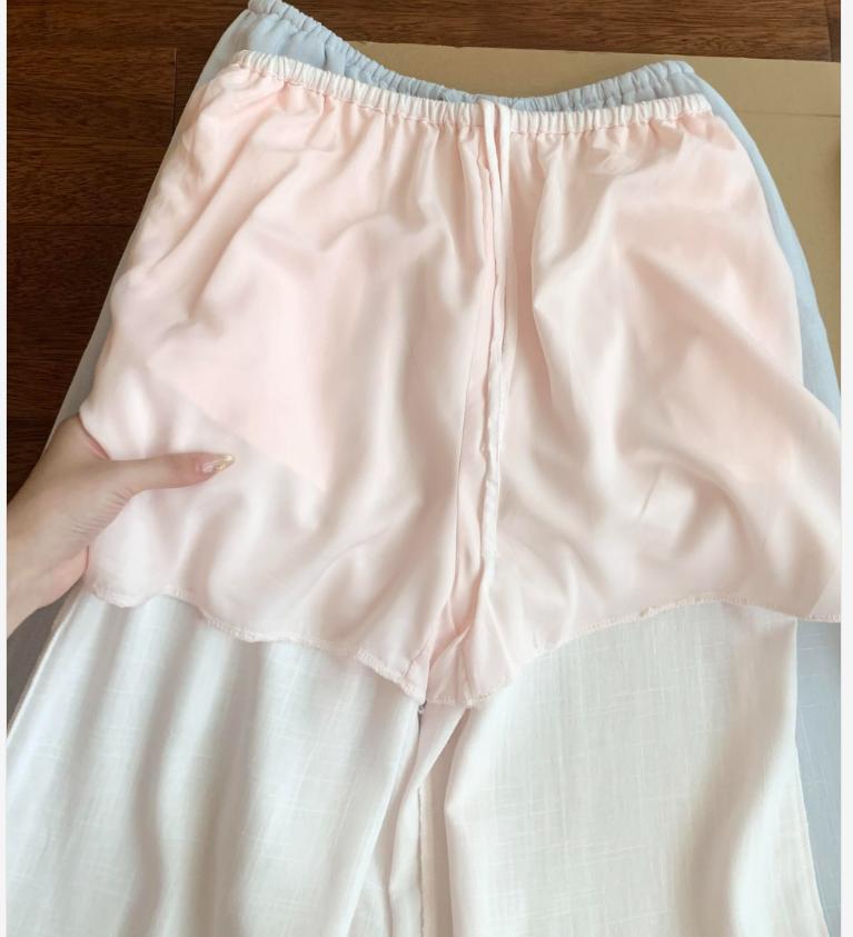 Quần culottes nữ ống rộng chất liệu linen phong cách lão tiền — xanh lam, màu hồng, màu trắng chi tiết 8
