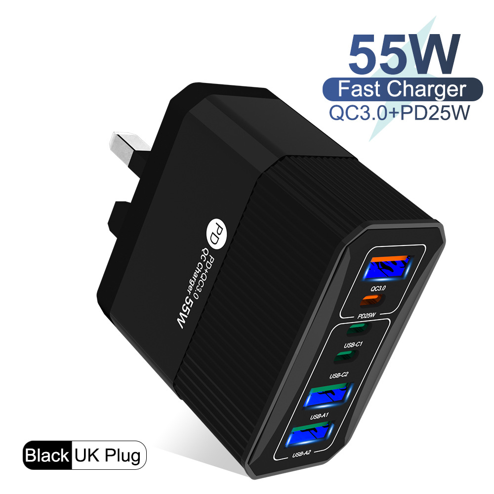 QC3.0+PD25W 6포트 영국 표준(베어메탈) 검정색