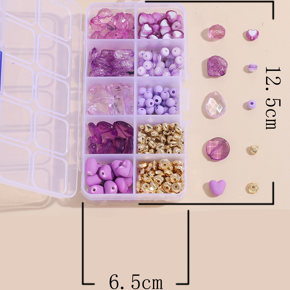 Caja De Material De Cuentas Geométricas Moradas Con 10 Accesorios De Joyería Diy De Rejilla display picture 1