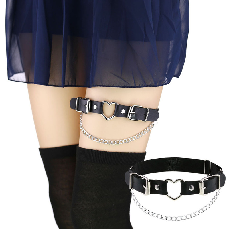 Cross-border Harajuku Gothic Punk Heart Love Chain Leather Thigh Ring Street Dance Personalized Elastic Garter Belt