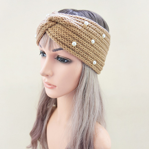 keep warm knitted headband pearl