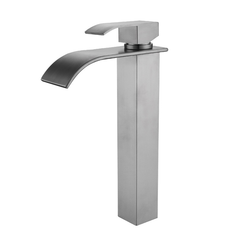 Grifo de Caño Ancho Tipo Cascada de Acero Inoxidable Mezclador de Agua Fría y Caliente para Lavabo