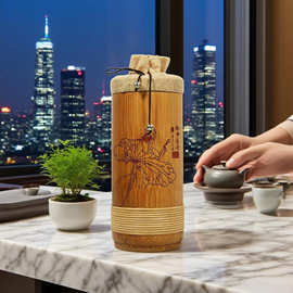 旅行便携竹制茶叶筒复古茶叶罐创意布袋封口白茶包装茶叶礼盒定制