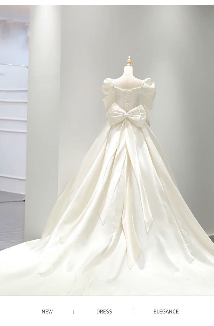 Satin Wedding Dress Main Gown 2025 New Bride Sleeve French Heavy Craft Luxurious Court Style Exit Veil With Long Train_voghion.com