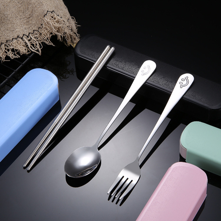 アウトドア学生箸セットフォークとスプーンの3点セット箸とスプーンセットポータブルシンプルなステンレス食器|undefined