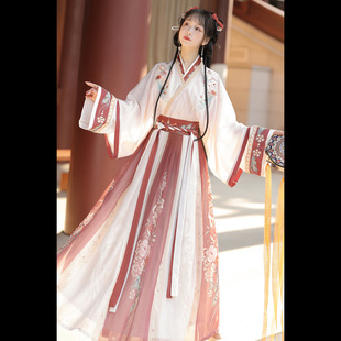 Authentic Jin-Made Hanfu for Women, Chinese Style Printed Cross-Collar Waist-Length Skirt, Daily Costume