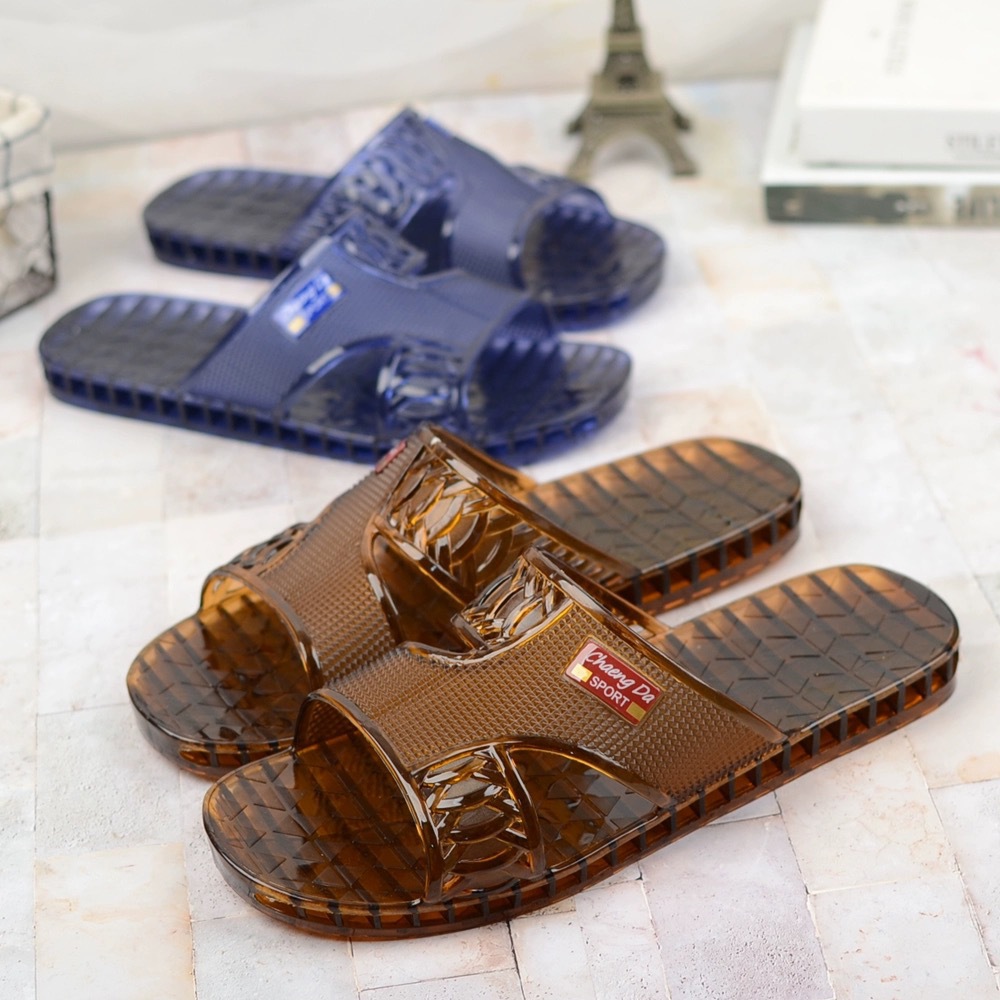 새로운 여름 크리스탈 슬리퍼 남성용 방수 탈취제 욕실 외부 착용 투명한 시원한 젤리 바닥 플라스틱 슬라이드