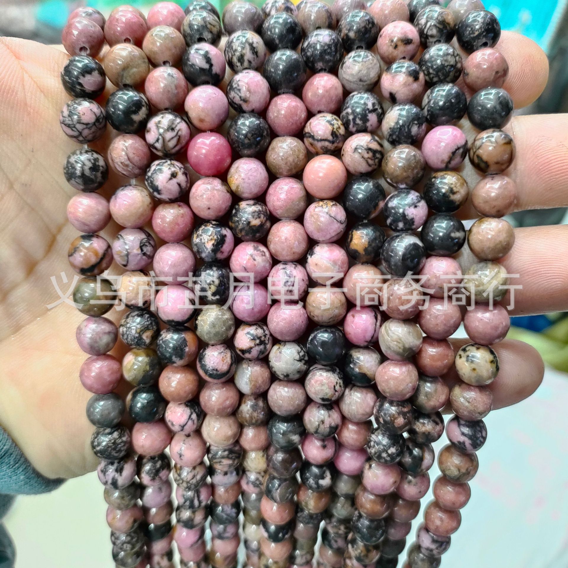 Factory Direct Supply Rhodonite Natural Black Line Red Vein Bead Round Loose Beads Wholesale Foreign Trade Cross-border Semi-precious Stone