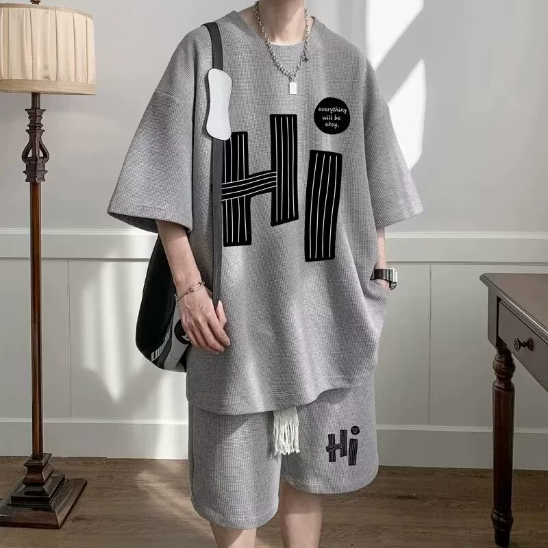 Летний спортивный костюм, комплект, больший размер, oversize, стиль высокого качества