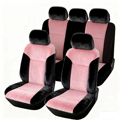 Winter Arctic Velvet Car Seat Cover, Fully Enclosed, Fleece-Lined, Thickened, Warm, Non-Slip, and Non-Shedding (Universal seat cover) - pink-and-black-color-matching-five-seats-see-sku