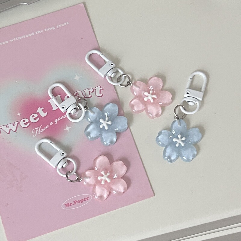 Cn90 Romantic Jelly Cherry Blossom Keychain Cute Girly Transparent Flower Best Friend Couple Backpack Pendant