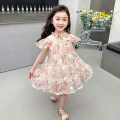 Ladies' Summer Dress for Girls, Sweet and Cute Korean Version Princess Dress for Baby Girls, Children's Summer 2024 New Floral Dress