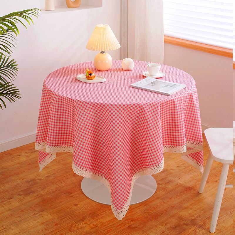 Cross-Border Plaid Tablecloth, Nordic Cotton and Linen Tablecloth, Pastoral Fresh Style Round Tablecloth, Home Living Room Rectangular Tablecloth Mat