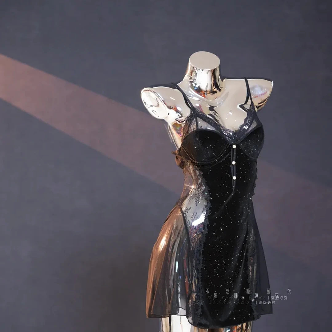 Spring Style [Begonia and Pear Blossom] Lace All-In-One Breast Pad Without Rims Pajamas Nightgown Home Wear with Breast Pad