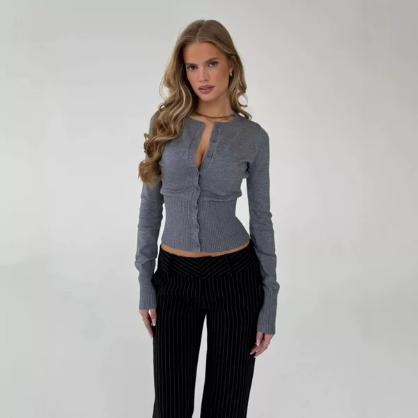 European and American Cross-Border Style, Elegant Commuting Style, Personalized Fashion, Solid Color Knitted Cardigan Jacket, Casual Versatile Button-Up Base Shirt