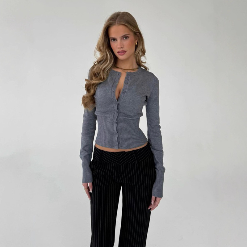 European and American Cross-Border Style, Elegant Commuting Style, Personalized Fashion, Solid Color Knitted Cardigan Jacket, Casual Versatile Button-Up Base Shirt European and American Cross-Border Style, Elegant Commuting Style, Personalized Fashion, Solid Color Knitted Cardigan Jacket, Casual Versatile Button-Up Base Shirt