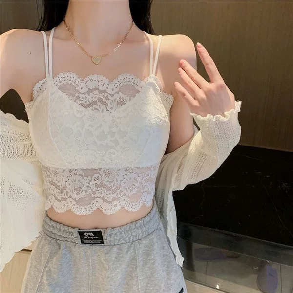 Lace Suspender Beautiful Back Vest for Women, Pure Desire, Sexy Outer Wear, Inner Wear with Breast Pads, Tube Top, Large Size, Summer Thin and Breathable