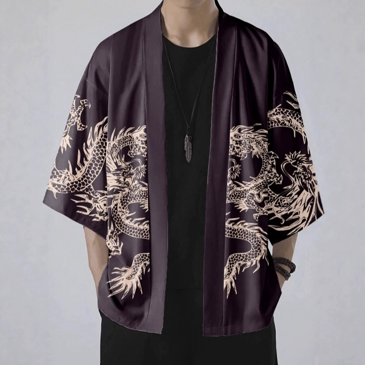 Кимоно хаори, кардиган, уличная одежда, модный японский стиль, модный принт дракона, унисекс, тонкая куртка, халат, летний стиль