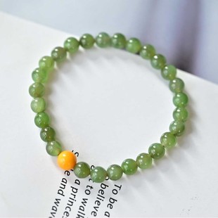 Natural Jasper Single Ring Bracelet Spinach Green Jasper Bracelet with Chicken Oil Yellow Beeswax Single Bead Chicken Oil Yellow Wholesale
