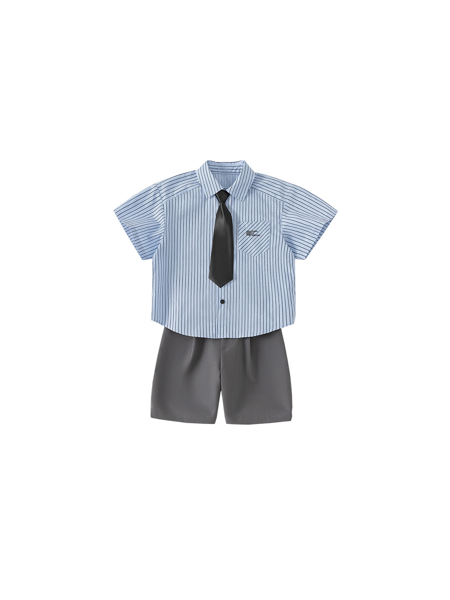 Youbao ropa para niños verano nuevo estilo traje de ropa para niños simple camisa a rayas casual pantalones cortos casuales de dos piezas