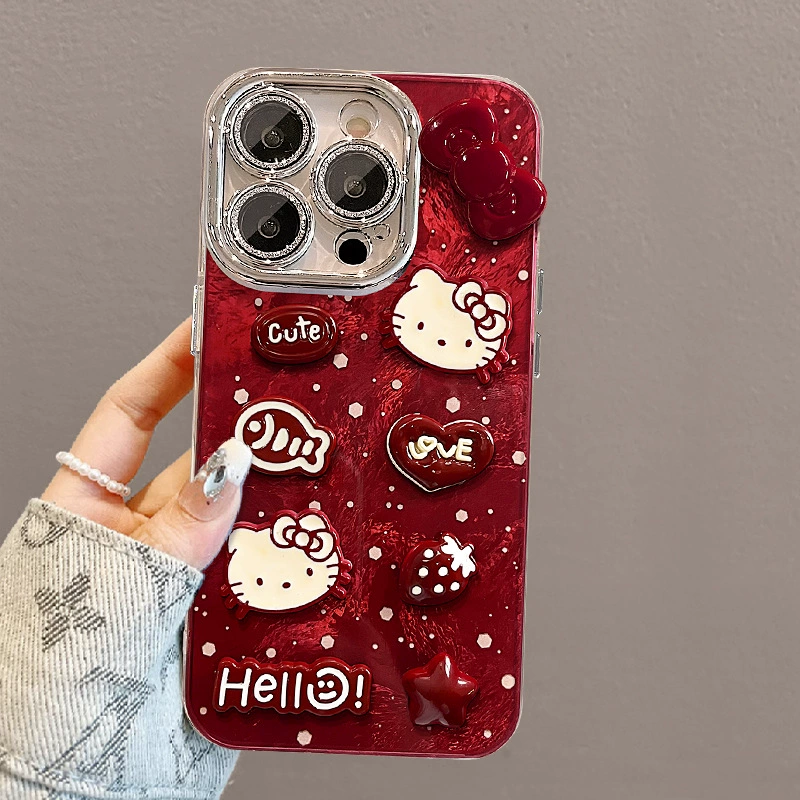 Новогодняя кошка-кукла-бант, подходит для iPhone 16proma, против падения, iPhone 15 Pro, мелкие отверстия, узор из ледников