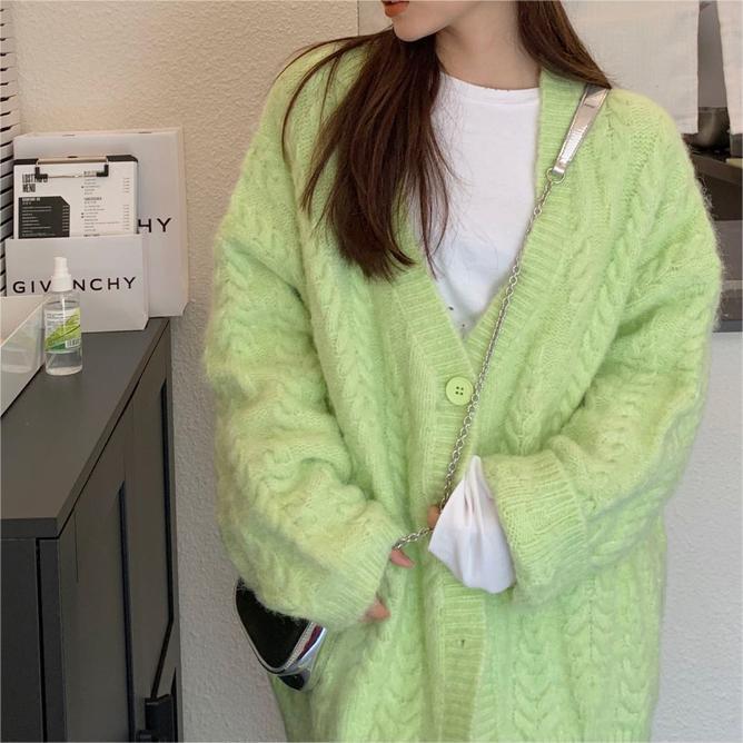 2024 primavera y otoño nuevo suéter perezoso abrigo con cuello en V diseño de moda cardigan de punto medio-longitud superior del hombro para las mujeres image 4