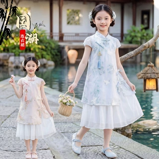 女童国风连衣裙夏季花朵刺绣旗袍裙2026儿童中式仙女裙洋气公主裙