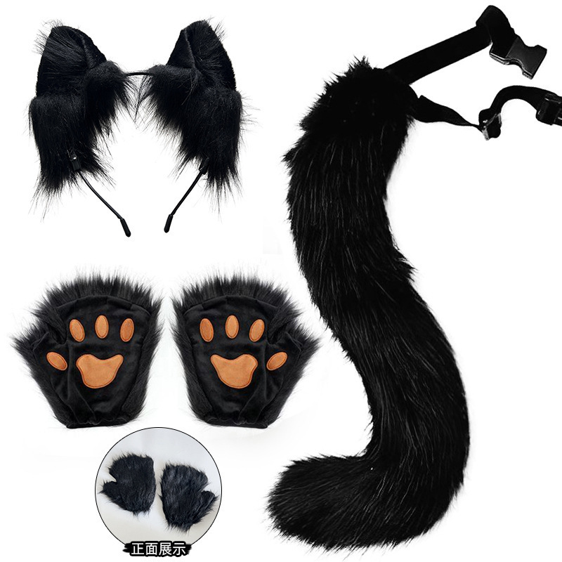 熊掌兽爪猫爪手套半指cosplay漫展道具可爱长毛绒万圣节手套欧美|undefined