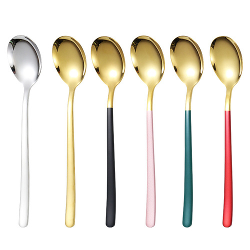 304 stainless steel spoon Korean thickened dessert spoon coffee spoon long handle stirring spoon household eating spoon