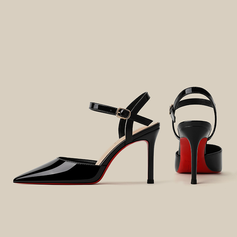 Black Red high heel shoes women's stiletto heel pointed toe 2023 autumn and winter New sexy hollow word buckle elegant single-layer shoes Black Red high heel shoes women's stiletto heel pointed toe 2023 autumn and winter New sexy hollow word buckle elegant single-layer shoes