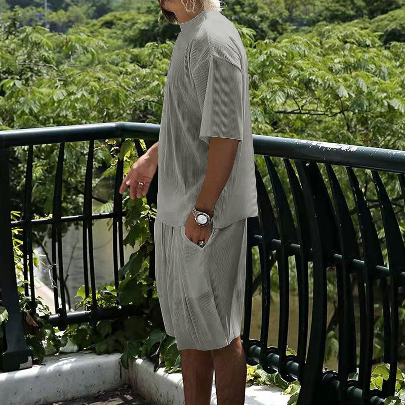 Herren Freizeit Set Aus Gerippter Eisseide Mit Shorts_voghion.com