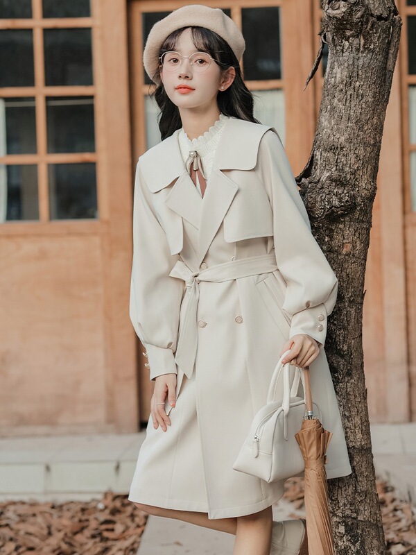 Spring and Autumn New Navy Collar Trenchcoat Women's Mid-length French Style Popular Elegant Commuter Jacket Spring and Autumn New Navy Collar Trenchcoat Women's Mid-length French Style Popular Elegant Commuter Jacket