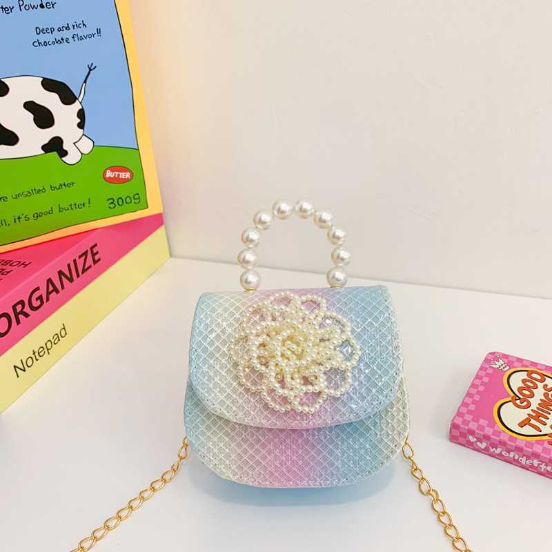 Estilo occidental princesa bolso de hombro moda perla flor bolso de niña 2025 moda cadena de lentejuelas bolso para niños